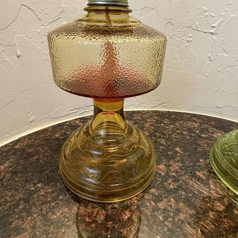 Vintage Pair of Depression Glass P&A Oil Lamp Globe Green Yellow‎ Risdon Company